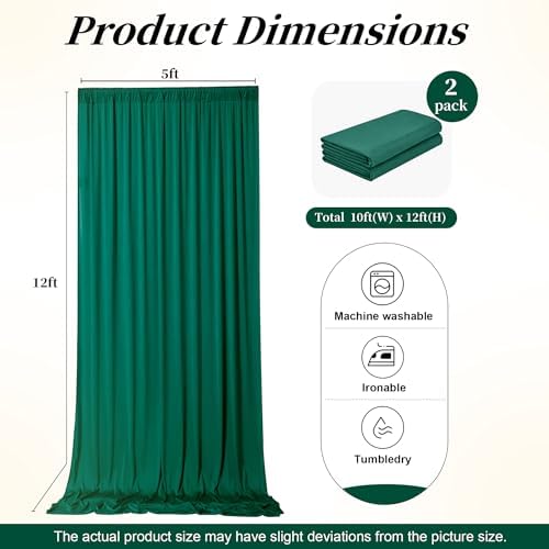 12ft x 10ft Wrinkle Free Hunter Green Backdrop Curtains for Parties, Silky Photo Backdrop Drapes 12FT Long Back Drop Cloth for Wedding Birthday Photography Background Decor - Image 6