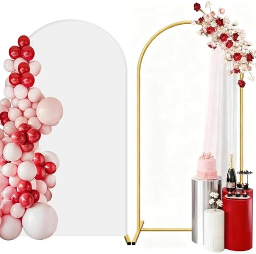 HEMMOTOP Metal Arch Backdrop Stand and Cover Set, White, 6.6 ft by Hemmotop