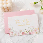 Crisky Pink Floral Wedding Thank You Cards with Envelopes & Stickers From Mr & Mrs, 100 Pack Gold Foil Eucalyptus Leaves Thank You Greeting Note Cards Bulk for Bridal Shower - Image 4