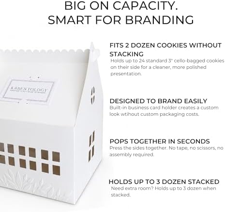 20 Pcs Large Cottage House Cookie Boxes with Window & Business Card Holder, White 7 x 7 x 8.5 in Gable Bakery Gift Boxes for 2 Dozen Cookies, Treats, Desserts, Realtor Gifts & Party Favors - Image 4