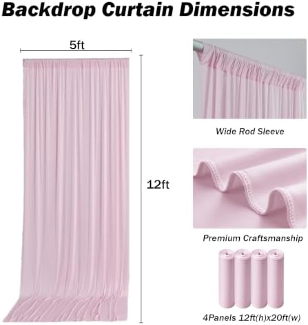 20x12 ft Light Pink Backdrop Curtains for Weddings, Birthdays and Photos - Image 3