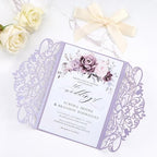 50pcs Laser Cut Wedding Invitations with Envelopes and Rsvp Cards Purple - Image 5