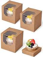 Happyhiram 100 Pack Brown Kraft Single Cupcake Boxes with Inserts & Window by HappyHiram