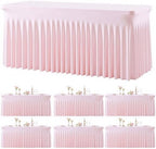 6 Pack Pink Table Cloth for 8 Foot Rectangle Tables Spandex Fitted Tablecloth 8ft Stretch Table Covers Skirt Pink Banquet Tablecloths Wrinkle Free Tablecloth for Party Wedding Birthday Event by Tao-GePartyDecorations