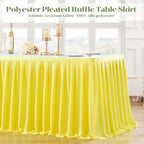 Partisky Yellow Polyester Table Skirt for Rectangle Tables 17ft, Wrinkle Resistant Pleated Ruffle Table Cloth for Banquet Wedding Trade Baby Shower Display Gift Dining Table - Image 3