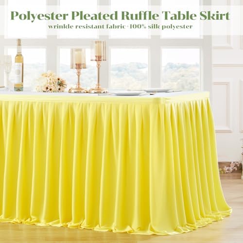 Partisky Yellow Polyester Table Skirt for Rectangle Tables 17ft, Wrinkle Resistant Pleated Ruffle Table Cloth for Banquet Wedding Trade Baby Shower Display Gift Dining Table - Image 3