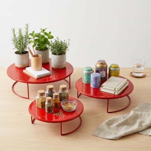 Red 3Pcs Half-Circle Nesting Metal Cake Stand Set 8/10/12 Inch Tray - Image 2