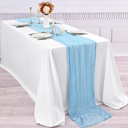 10 Pack Cheesecloth Table Runner 35 x 120 Inch, Baby Blue - Image 5