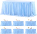 6 Pack Baby Blue Table Cloth for 6 Foot Rectangle Tables, Stretch Fitted Tulle Table Covers Skirt, Rectangular Ruffle Tutu Tablecloth Wedding Baby Shower Baby Shower Cake Tablecloths by Tao-GePartyDecorations