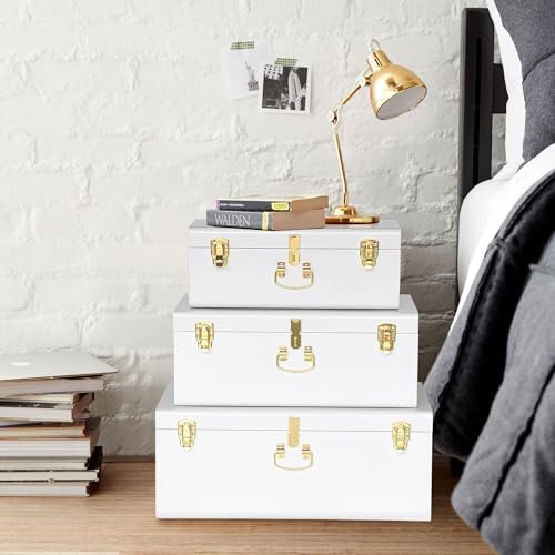 Vixdonos Decorative Box Set of 3 Metal Trunks Chest with Safety Lock Clasp for Treasure Organization and Home Dorm Decor,26.8x16.5x11Inches - Image 4