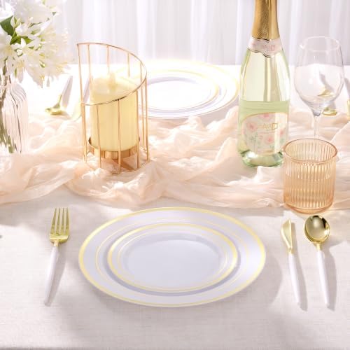 Goodluck 300PCS White Gold Plastic Silverware Set for 100 Guests - Image 5