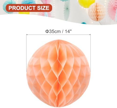 PATIKIL 10pcs 14" Honeycomb Balls Tissue Paper Pom Poms, Party Hanging Paper Honeycomb Balls Decoration for Birthday Wedding Home Backdrop Decor, Coral - Image 2