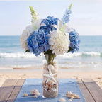 Yinder 6 Set Blue Wedding Flower Table Centerpieces Artificial Hydrangea Flowers Coastal Seashell Starfish Vase Table Decorations Blue White Floral Arrangement for Baby Shower Wedding Party Decor - Image 4