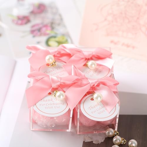 ACITHGL 30 Sets Fully Assembled Small Bubble Candle Party Favors for Guests Bulk Bridal Showers Favors Candles with Stylish Ribbons Thank You Cards Gifts (Pink) - Image 3
