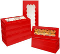 qiqee 50 Packs Red Cookie Box with Window 12x5.5x2.5 Inch Two Uses Pastry Biscuit Bakery Box For Packaging by Qiqee