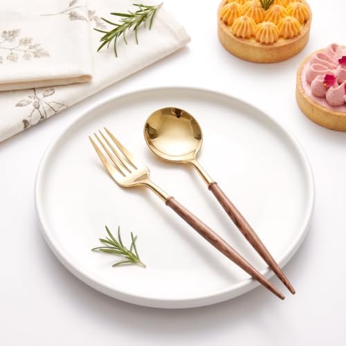 Lullaby 200PCS High End Gold Plastic Forks & Spoons with Wood Grain Handle - Image 5