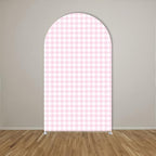 Silly Goose Arch Backdrop Cover Plaids Gingham Stretchy Spandex Arch Stand Cover for Girl Boy 1st Birthday Party Easter Baby Shower Decoration (7.2FT,Pink) - Image 2