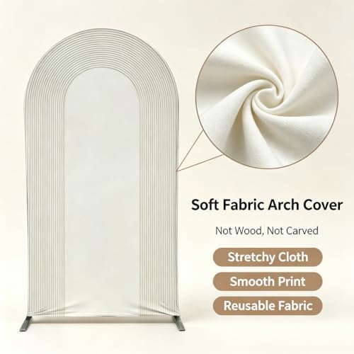 Ripples Arch Backdrop Cover Spandex Background for Baby Birthday Baby Shower Wedding Party Decoration (Beige Ripples,7.2x4ft) - Image 3