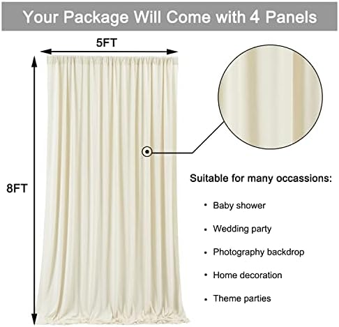 20 ft x 8 ft Ivory Backdrop Curtain Panels, 4 Panels 5 ft x 8 ft Wrinkle Free Polyester Photography Backdrop Drapes, Wedding Party Home Decoration Supplies - Image 5
