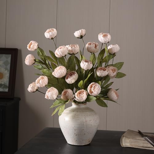 VIERENA 6 Pcs 27" Faux Silk Peony Artificial Flowers Stems for Vase (Beige) - Image 6