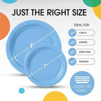 Party Solids Exquisite Light Blue Paper Plates Disposable Heavy Duty 200 Pcs - 100-7 & 100-9 Light Blue Disposable Plates for Party Heavy Duty 350 GSM for Birthday Supplies - Image 3