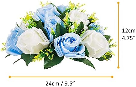 10Pcs Artificial Rose Balls for Centerpieces (Blue & White) - Image 2