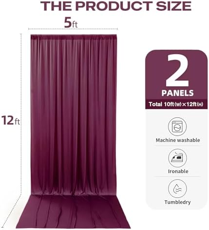 10ftx12ft Burgundy Backdrop Curtains for Parties, Wrinkle Free Polyester Burgundy Photo Backdrop Drapes 2 Panels 12 ft Long Back Drop Cloth for Wedding Birthday Photography Background Party - Image 6