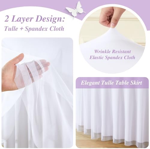 White Tulle Tablecloths 72 Inch Spandex Round Table Cloths for Round Tables - Image 4