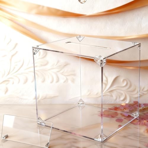 Clear Acrylic Card Box with Slot, Large Blank DIY Card Box for Cards, Envelopes & Money, Transparent Acrylic Box for Wedding, Birthday, Graduation, Baby Shower, Party & Fundraiser - Image 4