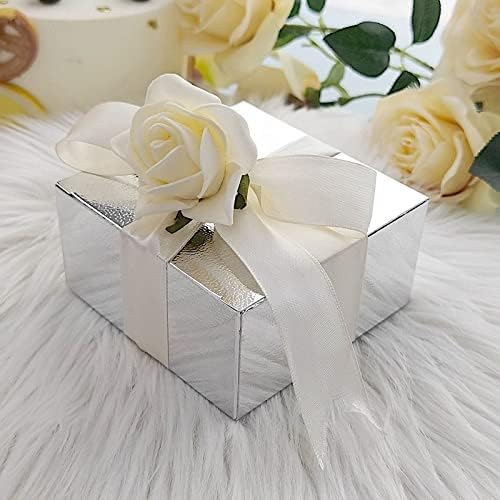 100 4 x 4 x 2" Silver Cake Wedding Favors Boxes with Tuck Top for Wedding Party Birthday Candy Gifts Decorations - Image 7