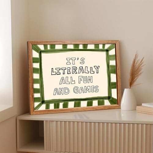 Framed 08x10 inch It's Literally All Fun And Games Funny Quotes Wall Art Preppy Minimalist Poster Canvas Prints For Kids Living Room Nursery Bedroom Wall Decor - Image 3