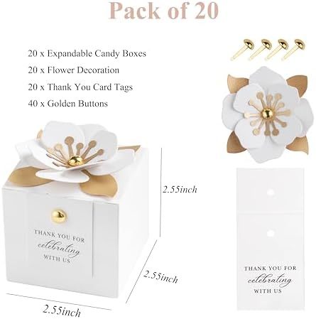 FEIYI 20 PCS Favor Boxes, White Candy Boxes 2.55x2.55x2.55 - Image 2