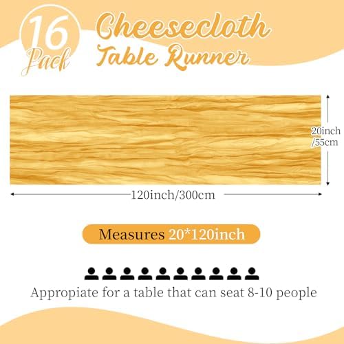 16 Pack Gold Cheesecloth Table Runners 20x120 Inch Gauze Table Runner 10FT Easter Cheese Cloth Table Runner Rustic Sheer Runner for Wedding Baby Shower Birthday Party Table Decor - Image 2