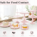 Set of 9 Cake Stands Metal Cupcake Stand Set Multiple Styles Candy Fruit Display Tower Dessert Plate Cake Serving Tray for Birthday Party Wedding Anniversary Baby Shower Engagement (Pink) - Image 3