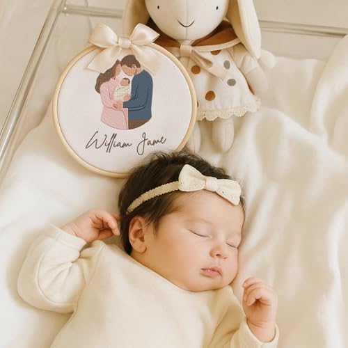 Embroidery Baby Name Sign, Personalized Welcome Baby Hoop Sign with Bow, Custom Baby Name Sign for Hospital, Infant Baby Shower Gifts New Parents (11) - Image 4
