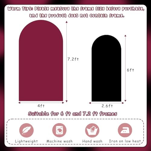 2PCS Arch Backdrop Covers for Arch Stand (7.2ft + 6ft) – Maroon & Black Spandex Fitted Stand Covers for Weddings Baby Showers Birthday Party Supplies Decora & Photo Booths(Only Cover) - Image 5