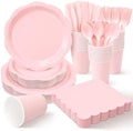 350 Pcs Light Pink Party Plates Cups and Napkins Set, Disposable Paper Dinnerware Set with 9” & 7” Plates, Cups and Napkins for Baby Shower, Bridal Shower, Tea Party, Christmas Party by Unknown