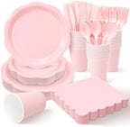 350 Pcs Light Pink Party Plates Cups and Napkins Set, Disposable Paper Dinnerware Set with 9” & 7” Plates, Cups and Napkins for Baby Shower, Bridal Shower, Tea Party, Christmas Party by Unknown