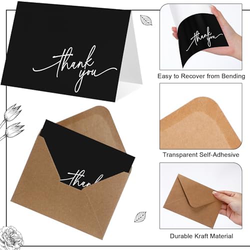Gueevin 200 Pcs Thank You Cards with Envelopes Stickers, 3.5x5", Black - Image 3
