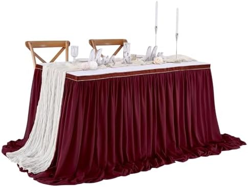 Burgundy Table Skirt 14FT Chiffon Table Skirting 2 Layer Rectangle Green Tablecloth for Birthday Baby Shower Wedding - Image 6