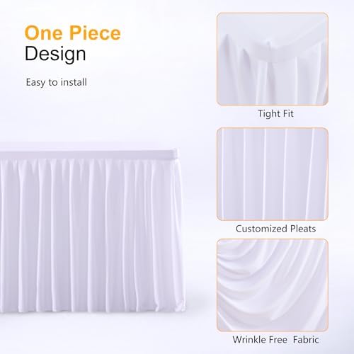 Wish Care White Polyester Table Clothes for 8 Foot Rectangle Tables, Wrinkle Free Fitted Table Cover with Pleated Ruffle Table Skirt for Birthday Party Wedding Trade Show Event Display - Image 5