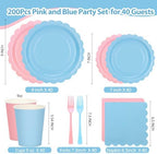 200Pcs Pink and Blue Party Plates and Napkins, 9’’and 7’’ Disposable Scalloped Paper Plates Cups Napkins Forks Set Party Supplies for Birthday, Baby Shower, Gender Reveal Party Decorations, Serves 40 - Image 2