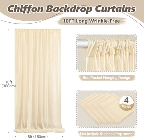 20ft x 10ft Champagne Backdrop Curtains, Wrinkle-Free Sheer Chiffon Fabric Photo Backdrop Drapes for Wedding Arch Party Ceremony Stage Photography Decorations - Image 5