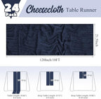 24 Pack Navy Blue Table Runners 10Ft Cheesecloth Table Runner Rustic Gauze Table Runner Romantic Long Sheer Fabric Cheese Cloth Table Runner for Wedding Party Bridal Baby Shower - Image 2