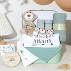 Baby Gift Set Baby Shower Gifts Basket for Newborns New Born Baby Sage Green Gift Basket with Baby Rattle Swaddle Security Blanket for Gender Neutral Baby Girls Boys - Image 3