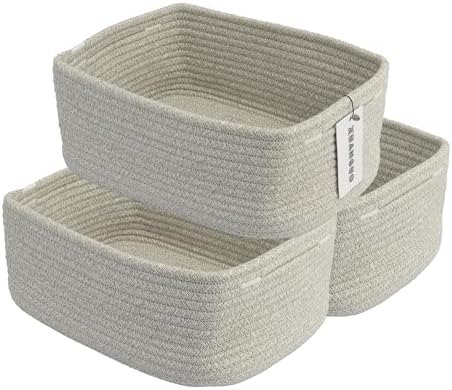 XUANGUO Small Woven Storage Baskets for Shelves, 13" x 9" x 5", Gray by XUANGUO