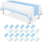 12Pcs White Light Blue Tablecloth Party Decorations,Plastic White Table Cloth Printed Baby Blue Tables Runner Disposable Rectangle Table Cover for Birthday Baby Shower Wedding Party,54 x108 Inch by MASHAN