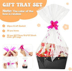 Tuanse 30 Pcs Basket for Gift Empty DIY Bulk Gift Basket Kit with Handle Kraft Cardboard Tray with 30 Bag 30 Bow Market Tray for Wedding Party, Black, 12.6 x 9.8 x 5.9 in - Image 3