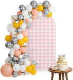 Pink Buffalo Arch Backdrop Cover 7.2 FT, Gingham Striped Pink Plaid Wedding Arch Cover Stretchy Romantic Rustic Backdrop Stands Covers for Birthday Bridal Party Celebration Ceremony Banquet Decor - Image 2