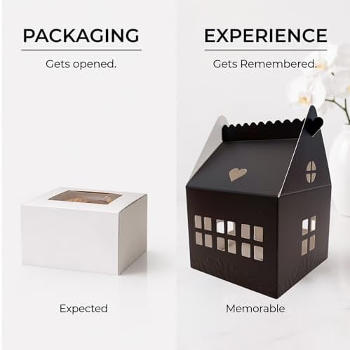 Karentology 30 Pcs Cottage House Cookie Boxes with Window & Business Card Holder, Black, 4 x 4 x 6 in Bakery Gift Boxes for Treats, Desserts, Party Favors & Realtor Pop By Gifts - Image 7